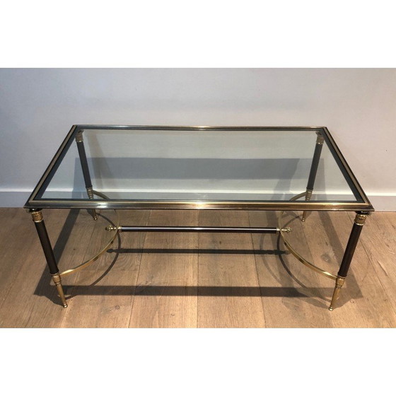 Image 1 of Vintage salontafel van geborsteld staal en messing van Maison Jansen, Frankrijk 1940