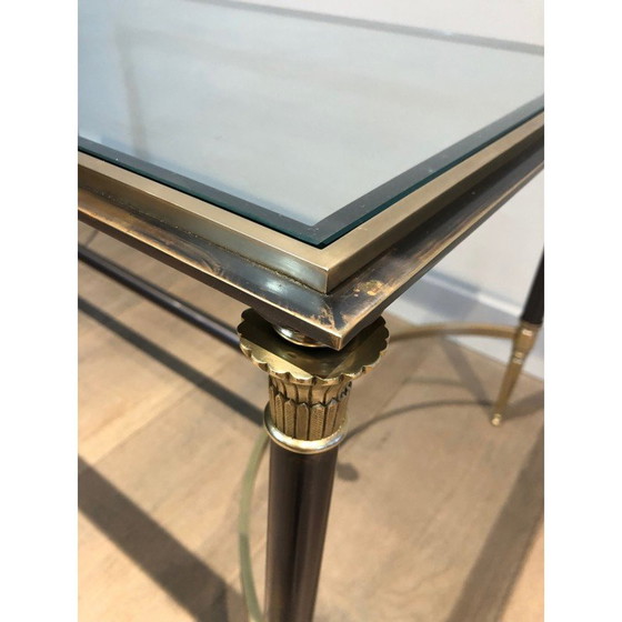 Image 1 of Vintage salontafel van geborsteld staal en messing van Maison Jansen, Frankrijk 1940