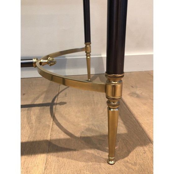 Image 1 of Vintage salontafel van geborsteld staal en messing van Maison Jansen, Frankrijk 1940