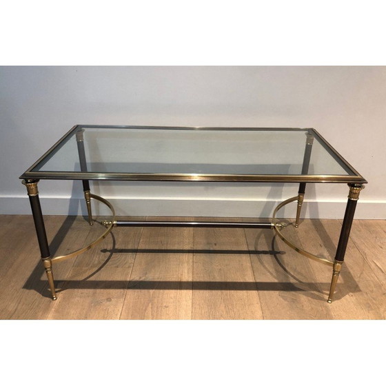 Image 1 of Vintage salontafel van geborsteld staal en messing van Maison Jansen, Frankrijk 1940