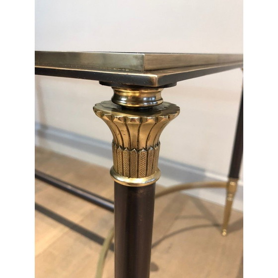 Image 1 of Vintage salontafel van geborsteld staal en messing van Maison Jansen, Frankrijk 1940