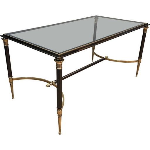 Vintage salontafel van geborsteld staal en messing van Maison Jansen, Frankrijk 1940