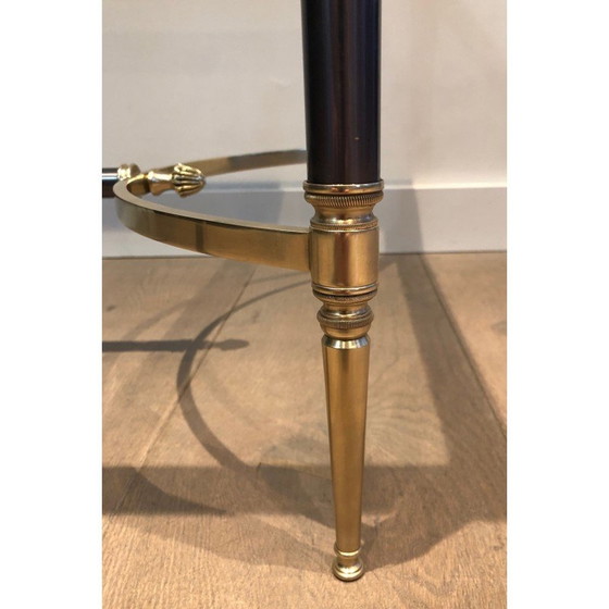 Image 1 of Vintage salontafel van geborsteld staal en messing van Maison Jansen, Frankrijk 1940