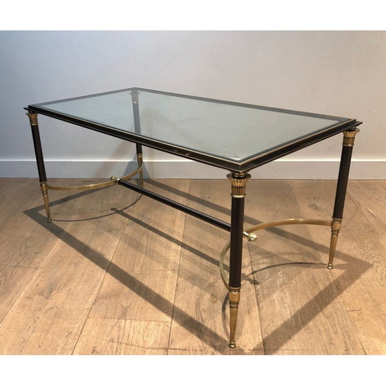 Image 1 of Vintage salontafel van geborsteld staal en messing van Maison Jansen, Frankrijk 1940