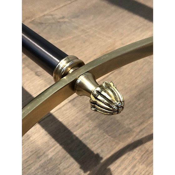 Image 1 of Vintage salontafel van geborsteld staal en messing van Maison Jansen, Frankrijk 1940