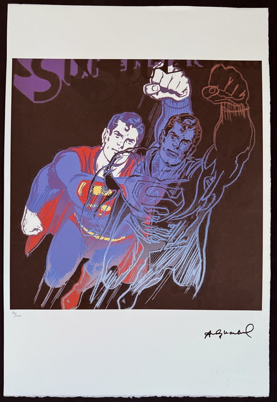 Image 1 of Andy Warhol: “Superman”. 80/100.  Gesigneerde Lithografie, Genummerd. 