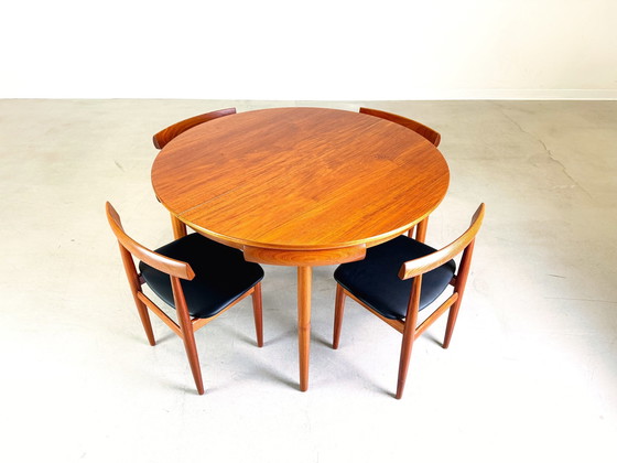 Image 1 of Mid Century Rondette Frem Røjle eettafel set van 5 Hans Olsen teakhout