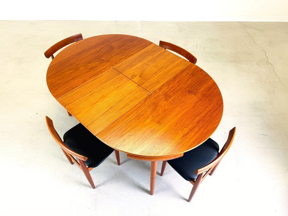 Image 1 of Mid Century Rondette Frem Røjle eettafel set van 5 Hans Olsen teakhout