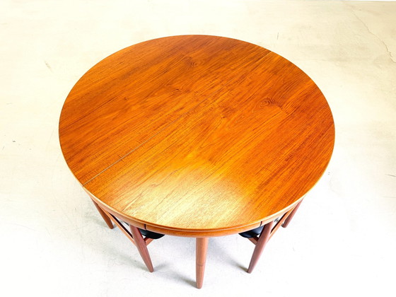 Image 1 of Mid Century Rondette Frem Røjle eettafel set van 5 Hans Olsen teakhout