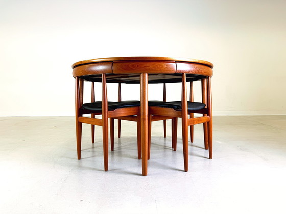 Image 1 of Mid Century Rondette Frem Røjle eettafel set van 5 Hans Olsen teakhout