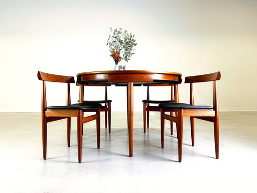 Mid Century Rondette Frem Røjle eettafel set van 5 Hans Olsen teakhout