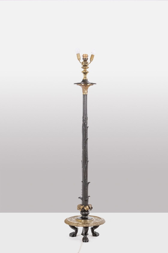 Image 1 of Bronzen vloerlamp in restauratiestijl met twee patina's. Circa 1900.