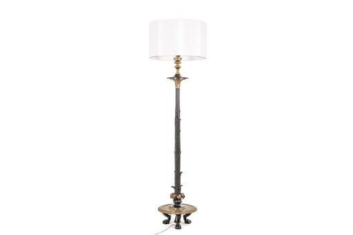 Bronzen vloerlamp in restauratiestijl met twee patina's. Circa 1900.