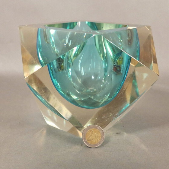 Image 1 of Vintage gefacetteerde Murano glazen sommerso kom door Flavio Poli, 1950