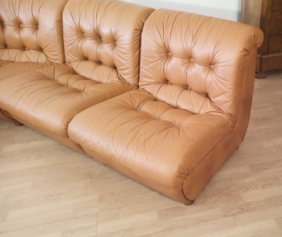 Image 1 of Vintage Italiaanse Cognac Leren Modulaire Sofa, 1970, Set Van 5