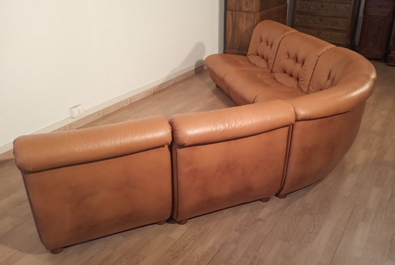 Image 1 of Vintage Italiaanse Cognac Leren Modulaire Sofa, 1970, Set Van 5