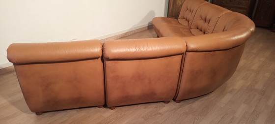 Image 1 of Vintage Italiaanse Cognac Leren Modulaire Sofa, 1970, Set Van 5