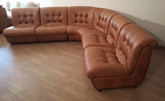 Image 1 of Vintage Italiaanse Cognac Leren Modulaire Sofa, 1970, Set Van 5