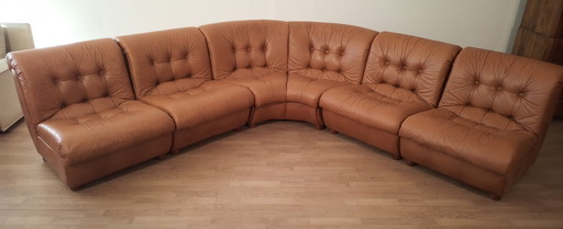 Vintage Italiaanse Cognac Leren Modulaire Sofa, 1970, Set Van 5