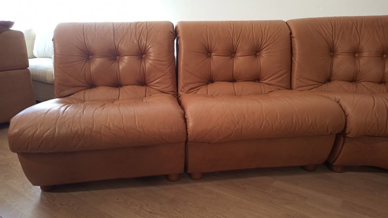 Image 1 of Vintage Italiaanse Cognac Leren Modulaire Sofa, 1970, Set Van 5