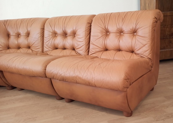 Image 1 of Vintage Italiaanse Cognac Leren Modulaire Sofa, 1970, Set Van 5