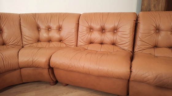 Image 1 of Vintage Italiaanse Cognac Leren Modulaire Sofa, 1970, Set Van 5