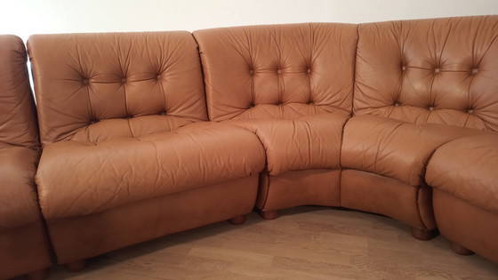 Image 1 of Vintage Italiaanse Cognac Leren Modulaire Sofa, 1970, Set Van 5