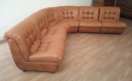 Image 1 of Vintage Italiaanse Cognac Leren Modulaire Sofa, 1970, Set Van 5