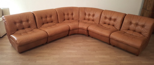 Vintage Italiaanse Cognac Leren Modulaire Sofa, 1970, Set Van 5