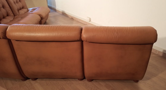 Image 1 of Vintage Italiaanse Cognac Leren Modulaire Sofa, 1970, Set Van 5