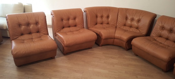 Image 1 of Vintage Italiaanse Cognac Leren Modulaire Sofa, 1970, Set Van 5