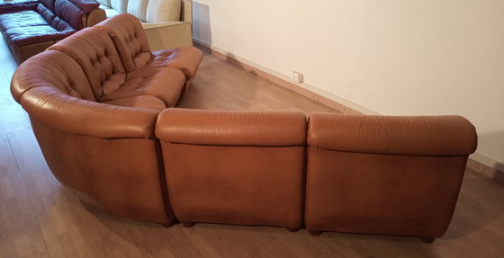 Image 1 of Vintage Italiaanse Cognac Leren Modulaire Sofa, 1970, Set Van 5