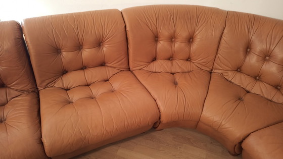 Image 1 of Vintage Italiaanse Cognac Leren Modulaire Sofa, 1970, Set Van 5