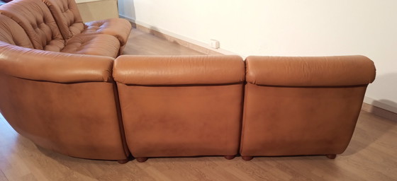 Image 1 of Vintage Italiaanse Cognac Leren Modulaire Sofa, 1970, Set Van 5