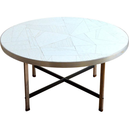 Vintage ronde salontafel in chroommetaal staal en keramiek van Berthold Muller Oerlinghausen, 1960