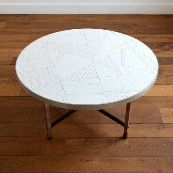 Image 1 of Vintage ronde salontafel in chroommetaal staal en keramiek van Berthold Muller Oerlinghausen, 1960