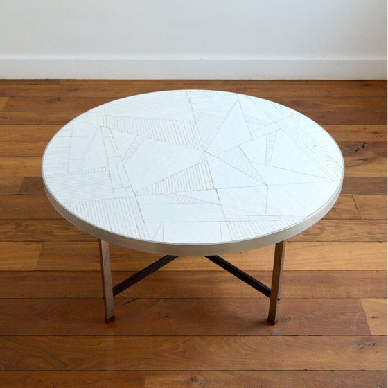 Image 1 of Vintage ronde salontafel in chroommetaal staal en keramiek van Berthold Muller Oerlinghausen, 1960