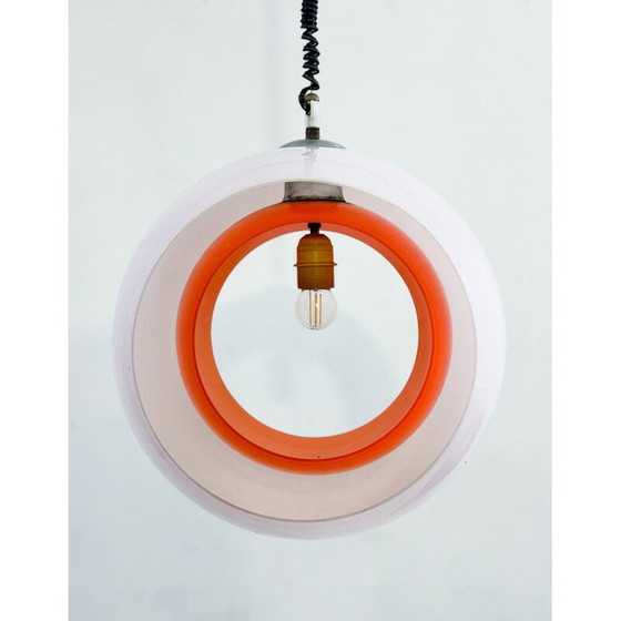 Image 1 of Vintage "Eclisse" hanglamp in wit en oranje Murano glas van Carlo Nason voor Mazzega, Italië 1960