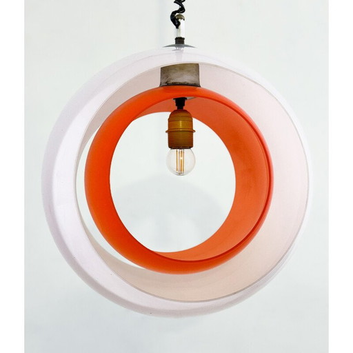 Vintage "Eclisse" hanglamp in wit en oranje Murano glas van Carlo Nason voor Mazzega, Italië 1960