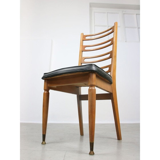 Image 1 of Paar vintage Scandinavische eetkamerstoelen van hout en messing