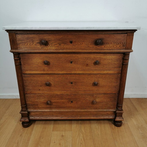 Vintage Frans Dressoir Commode, Ladekast, Badkamermeubel Met Marmer Blad