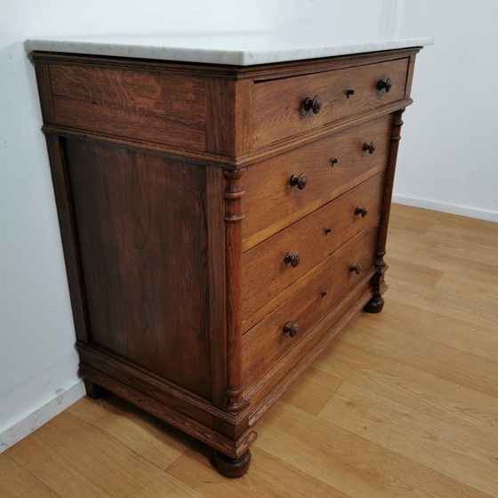 Image 1 of Vintage Frans Dressoir Commode, Ladekast, Badkamermeubel Met Marmer Blad