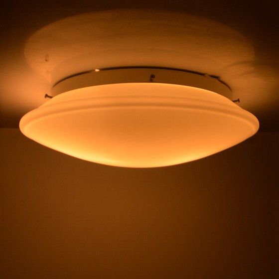 Image 1 of Vintage plafondlamp Great White model P-2 in wit geperst glas voor Penko Pieńsk, Polen 1970
