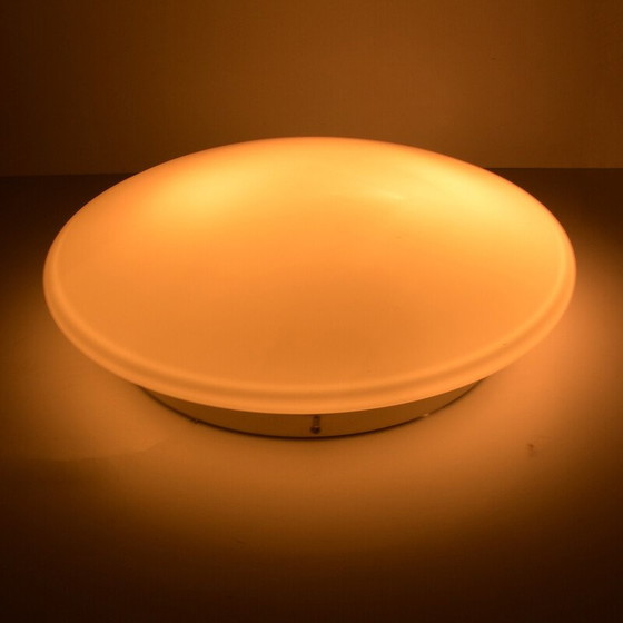 Image 1 of Vintage plafondlamp Great White model P-2 in wit geperst glas voor Penko Pieńsk, Polen 1970