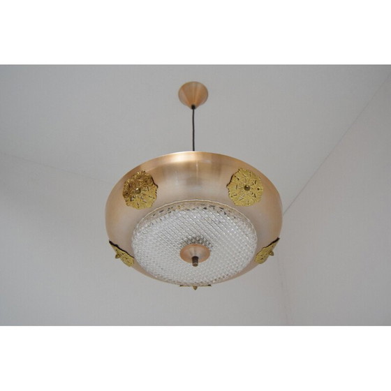 Image 1 of Vintage kroonluchter van glas en messing, Tsjecho-Slowakije 1970