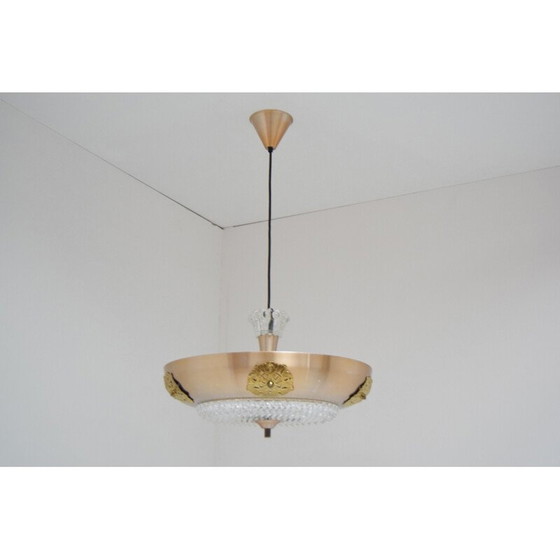 Image 1 of Vintage kroonluchter van glas en messing, Tsjecho-Slowakije 1970