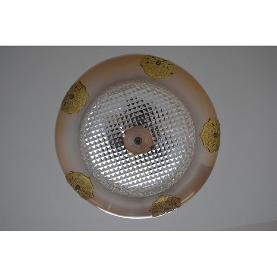 Image 1 of Vintage kroonluchter van glas en messing, Tsjecho-Slowakije 1970