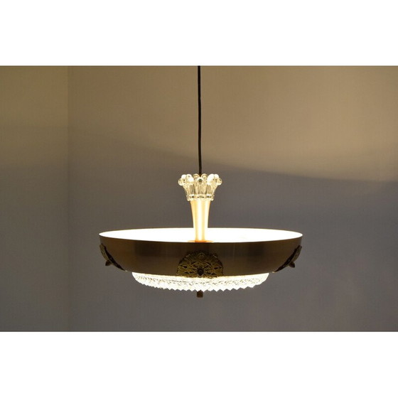 Image 1 of Vintage kroonluchter van glas en messing, Tsjecho-Slowakije 1970