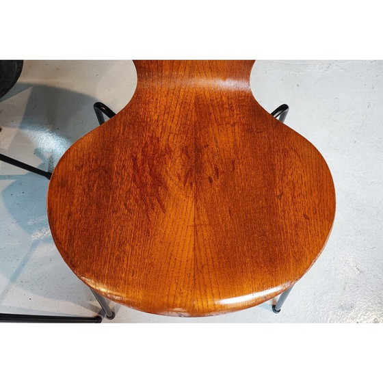 Image 1 of Set van 4 vintage Butterfly 3107 stoelen in zwart metaal en teak van Arne Jacobsen, 1971