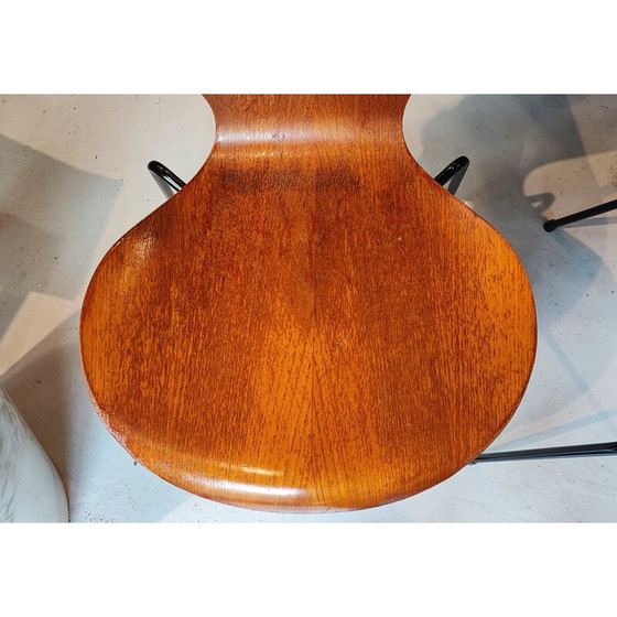 Image 1 of Set van 4 vintage Butterfly 3107 stoelen in zwart metaal en teak van Arne Jacobsen, 1971